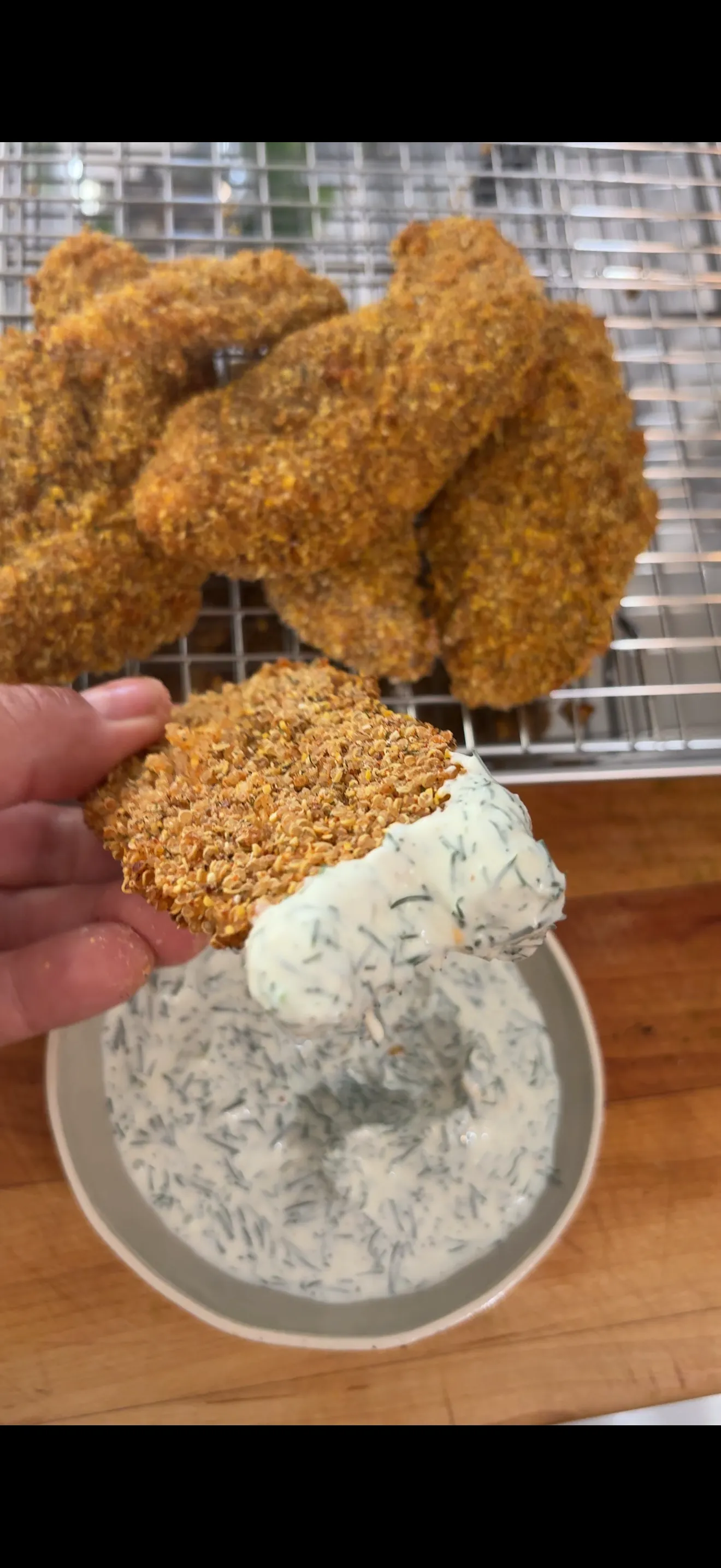 Quinoa-crusted chicken tenders with house-made honey mustard dipping sauce.