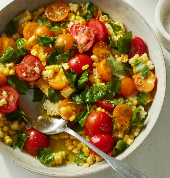 Sungold Tomato, Corn and Basil Salad