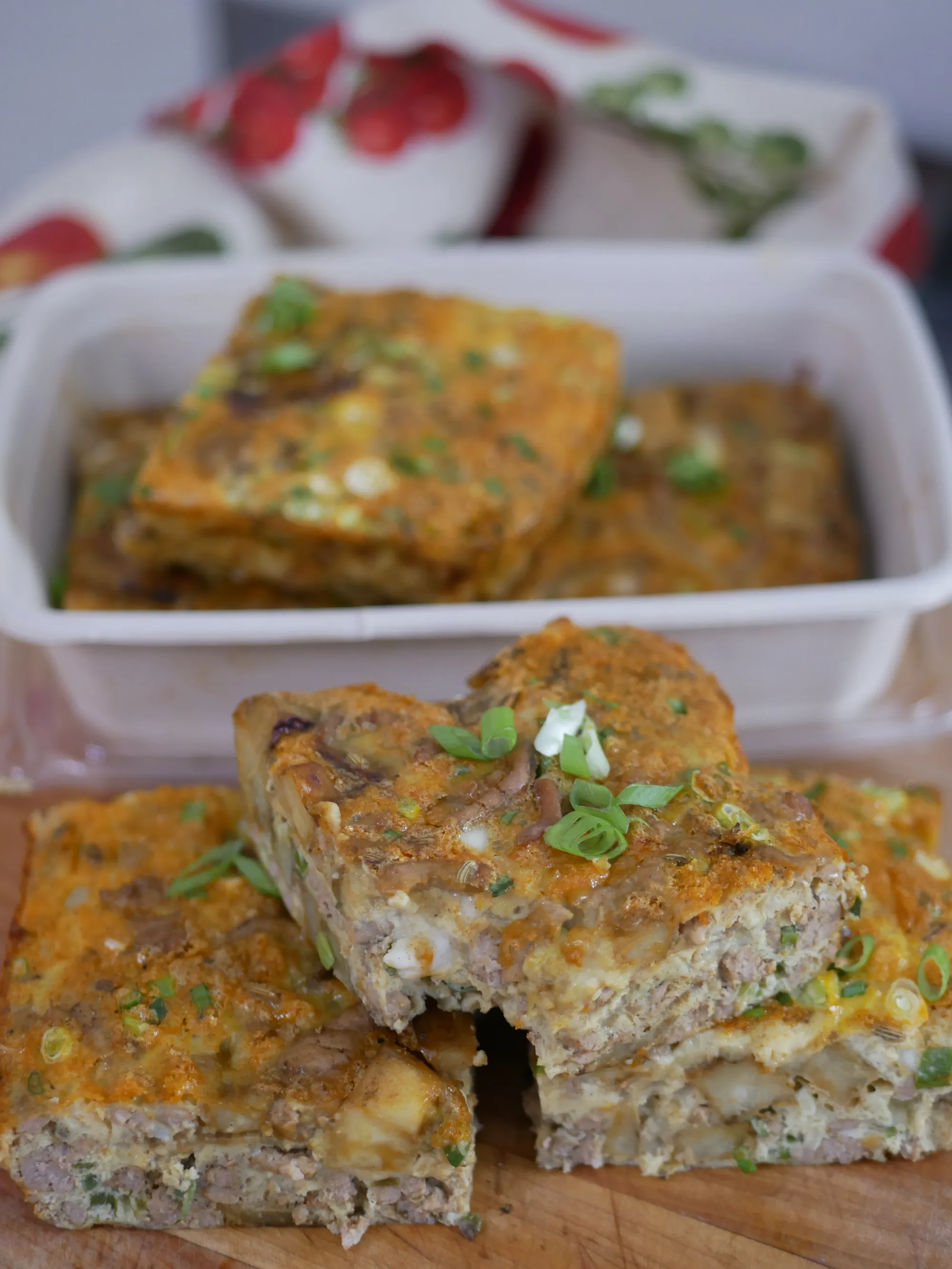 Japanese yam and scallion frittata made with pasture-raised eggs and cottage cheese.