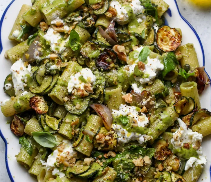 Caramelized Zucchini Pasta with Crispy Chickpeas